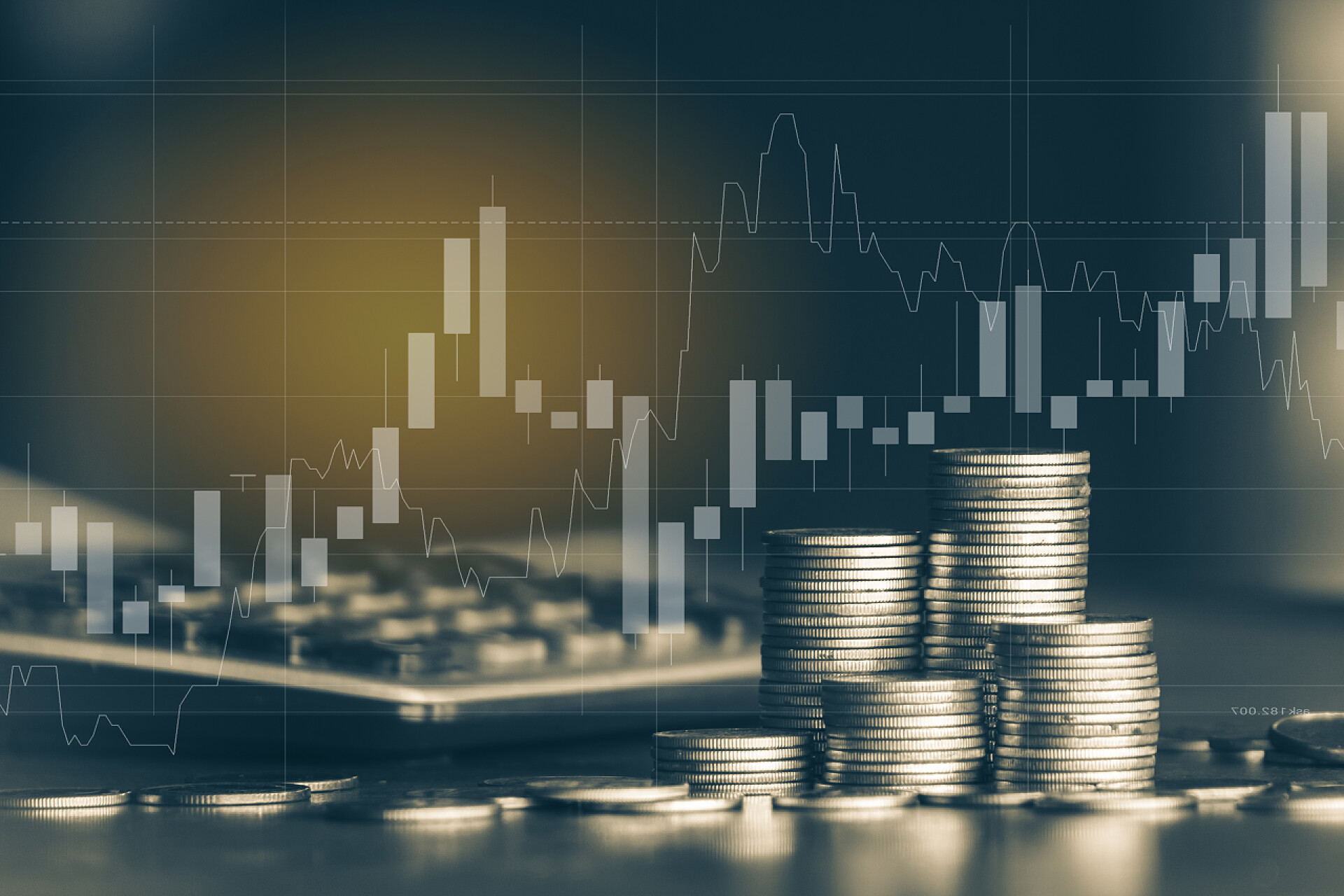 金融投资概念上有一堆堆金币