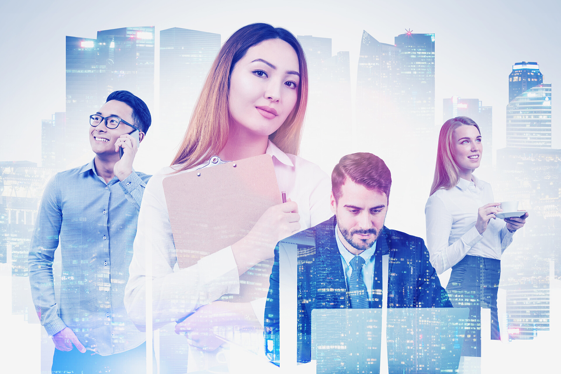 商务商人进行上班工作和城市背景