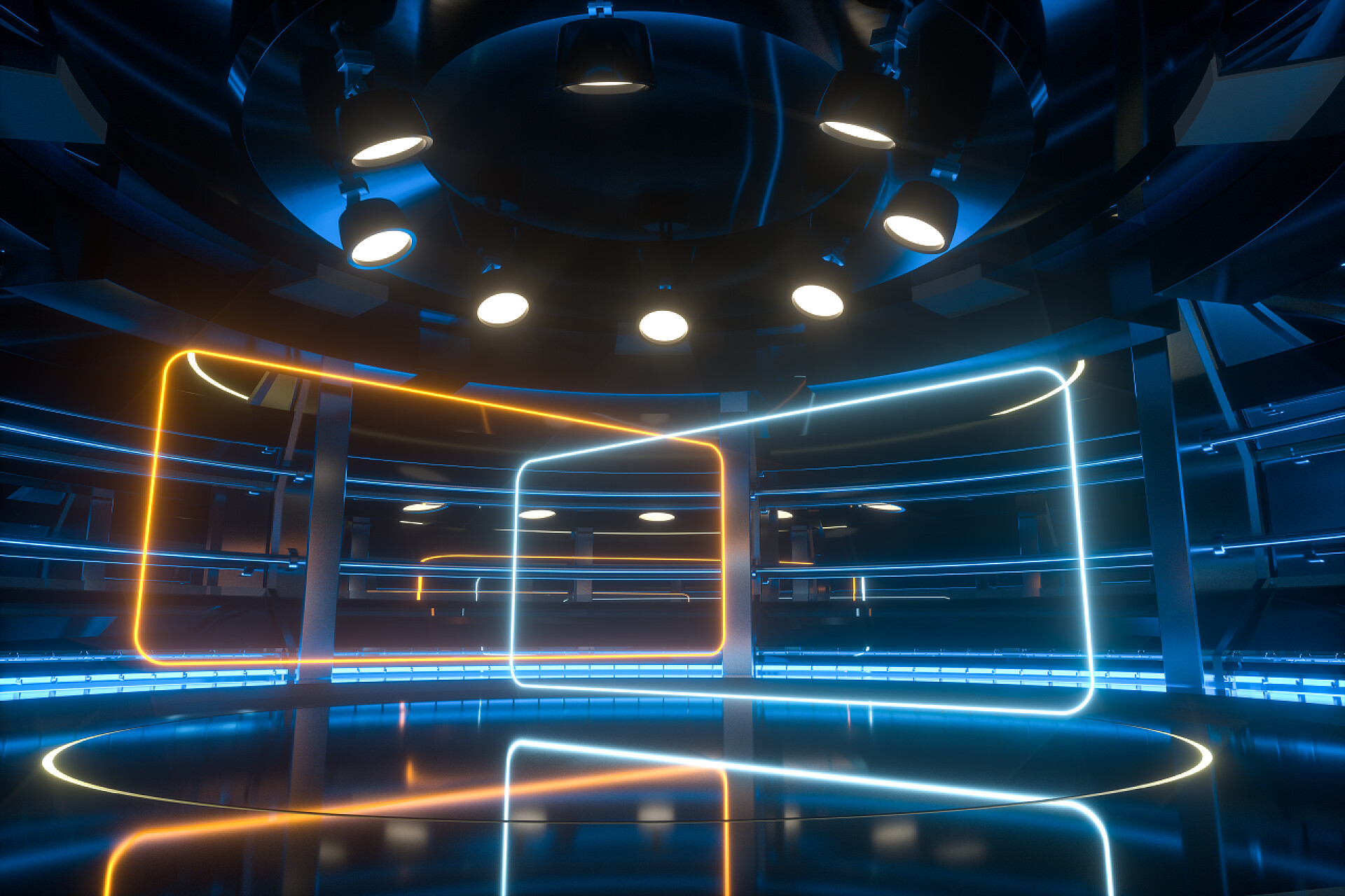 圆形技术结构建筑3D渲染