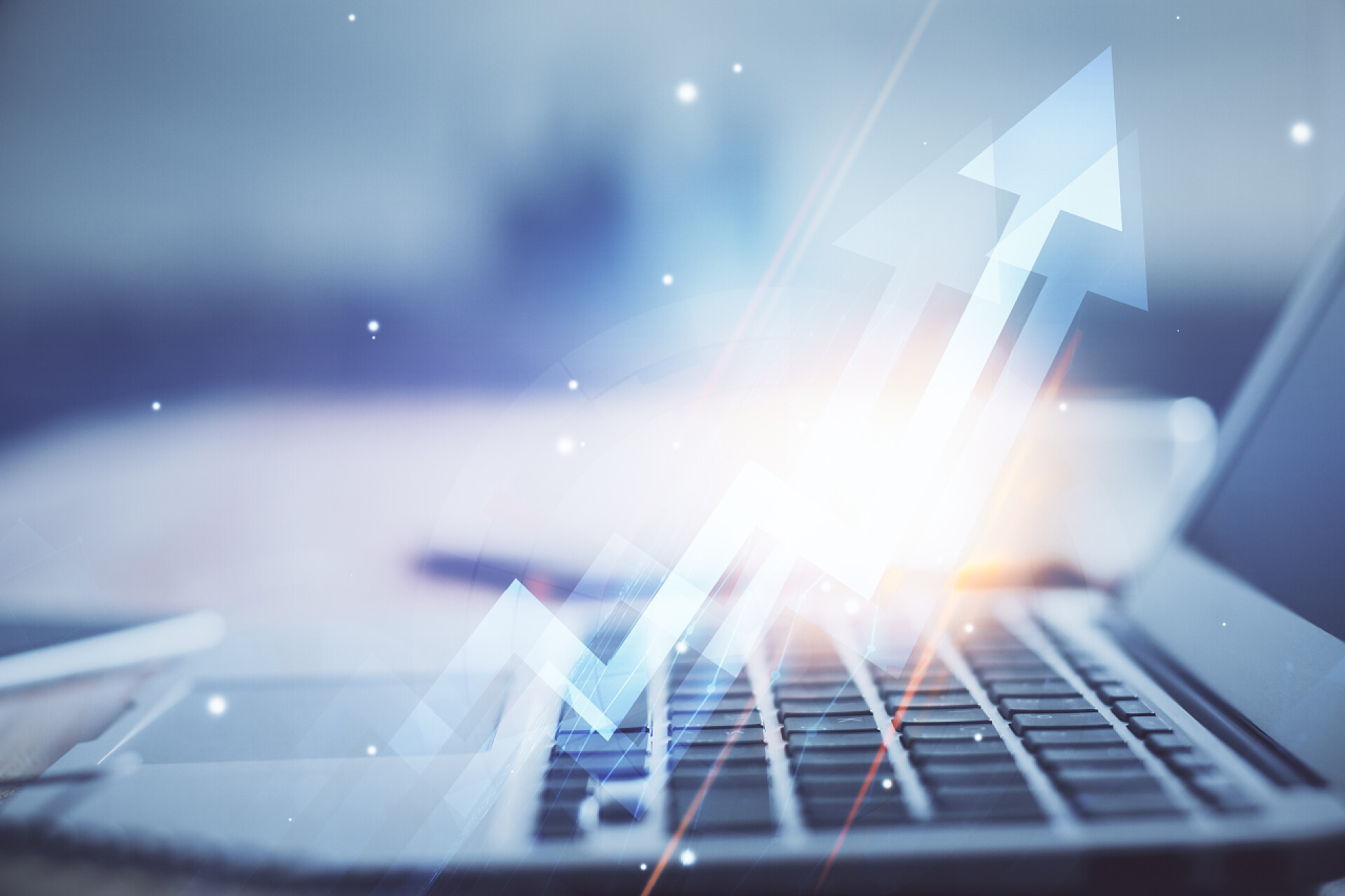 计算机上的点向上箭头全息图