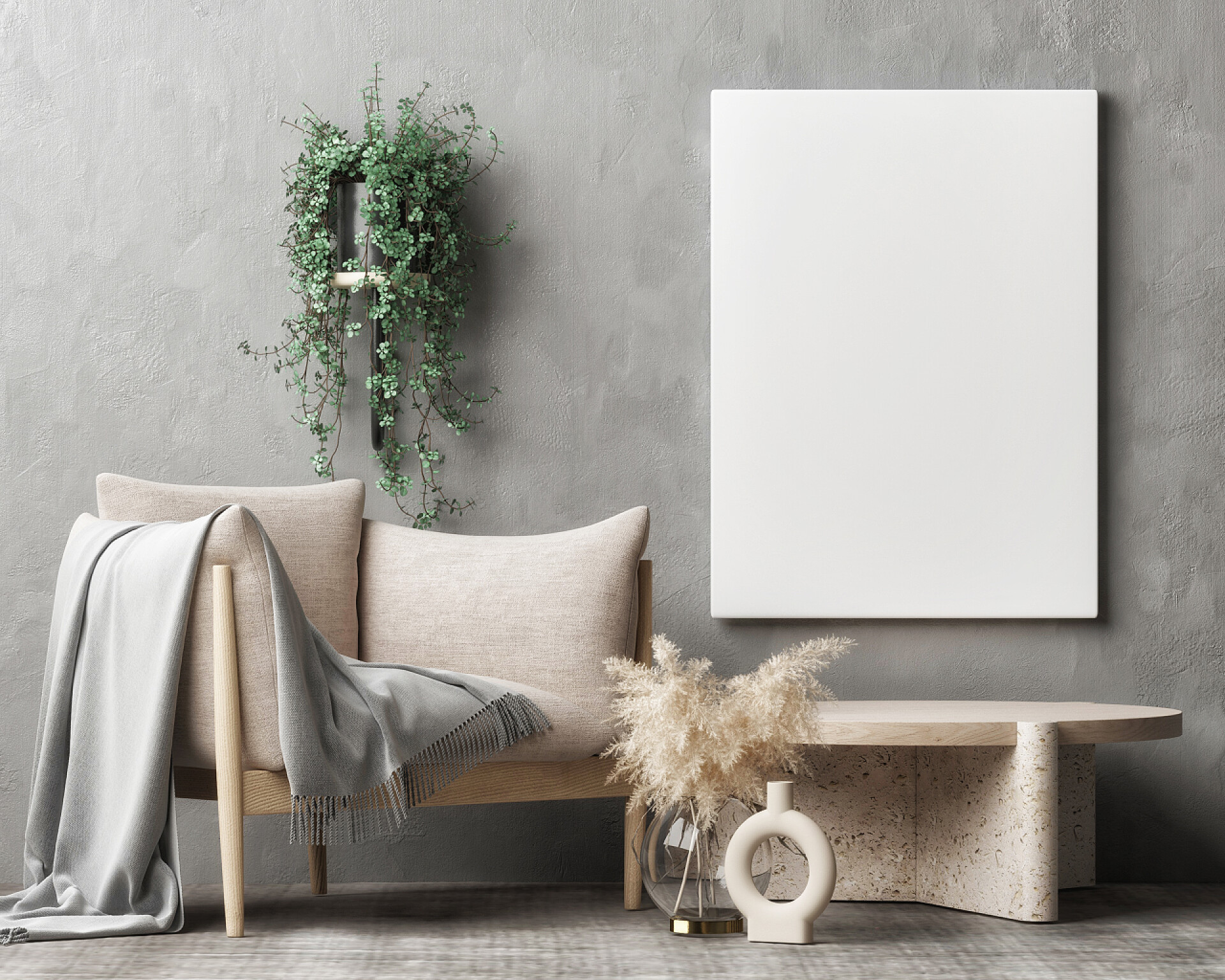 客厅里有海报扶手椅和家居装饰