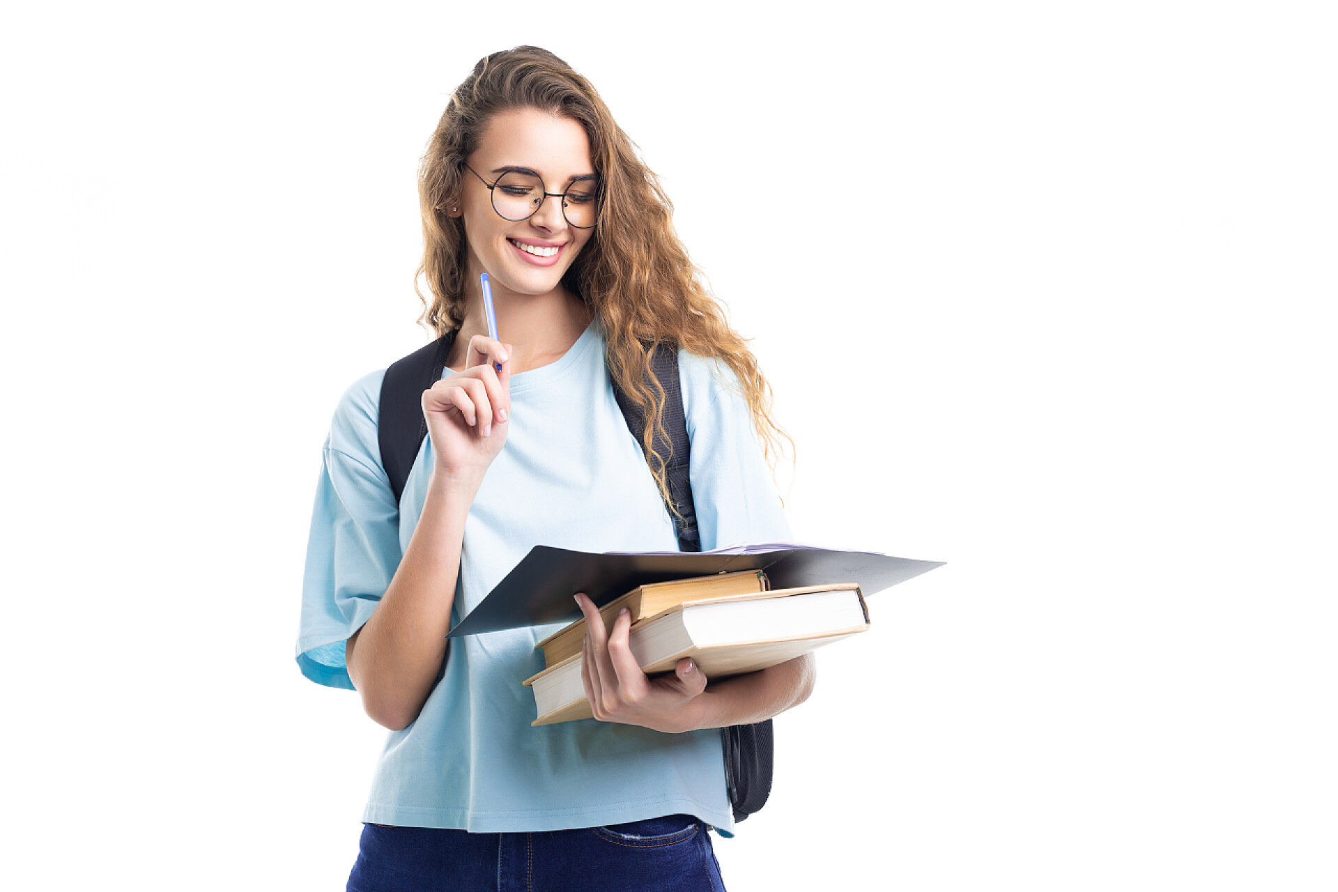 白色背景上看书的大学生人物生活