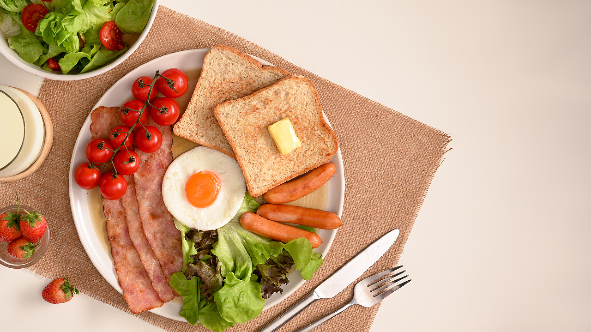 一个健康的早餐套餐的顶部视图