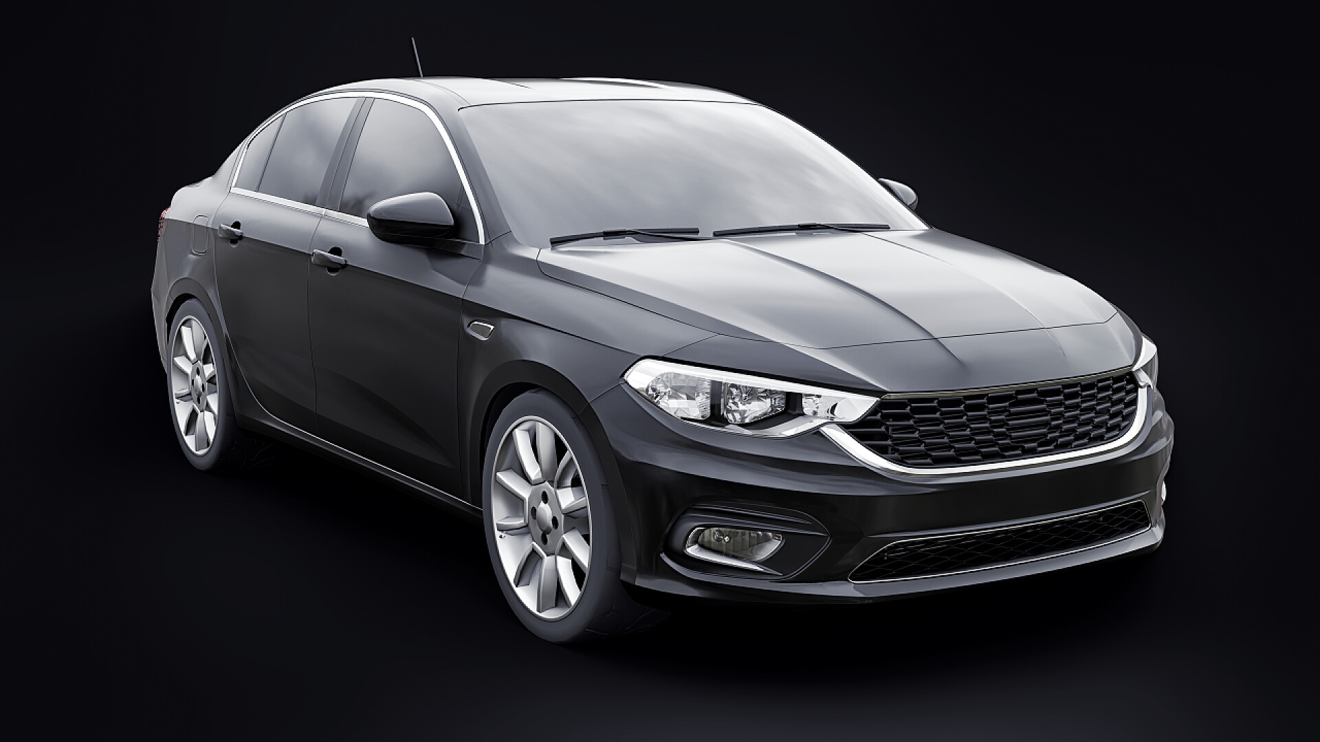 黑色背景上的黑色家庭轿车汽车