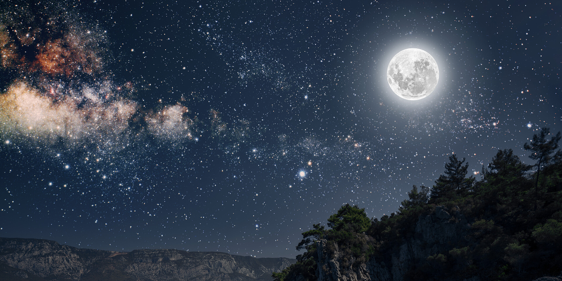 自然风光晚上月球照耀