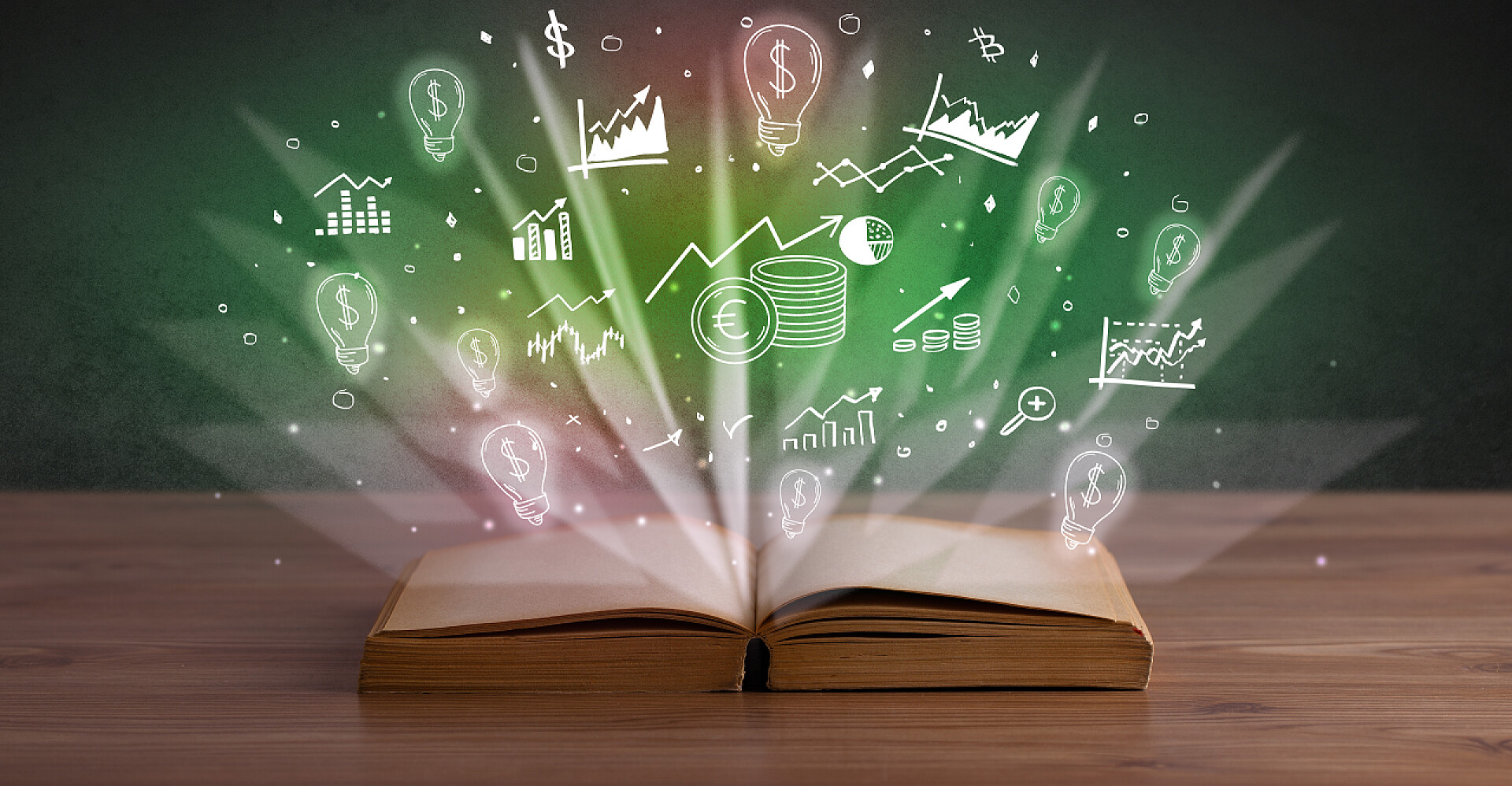 带有欧元图标的开放式账面的特写金融经济学知识