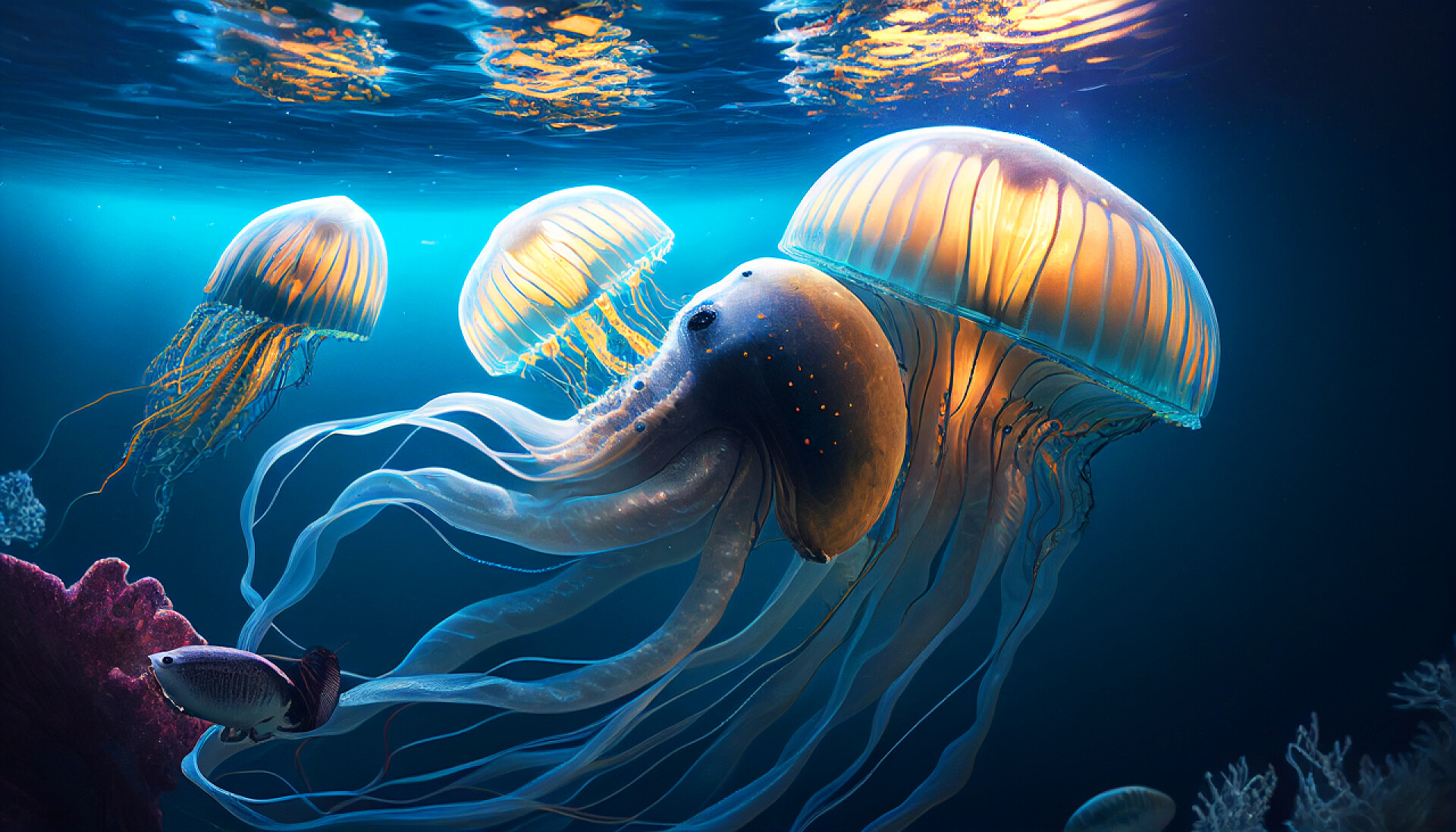 美丽的海洋动物水母在自然水下世界栖息海洋生物海洋馆