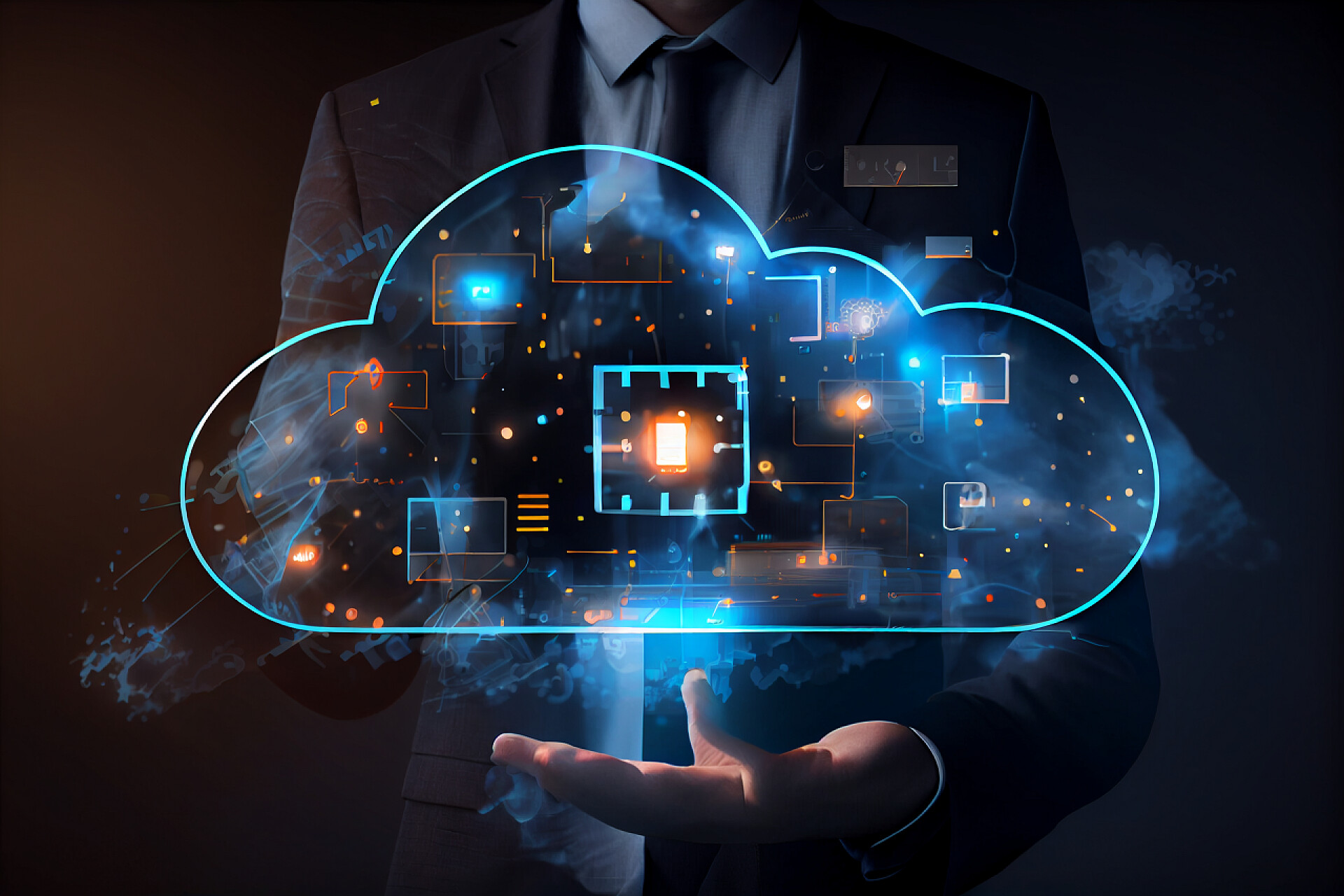 商务人士和云计算技术融合的背景互联网云计算