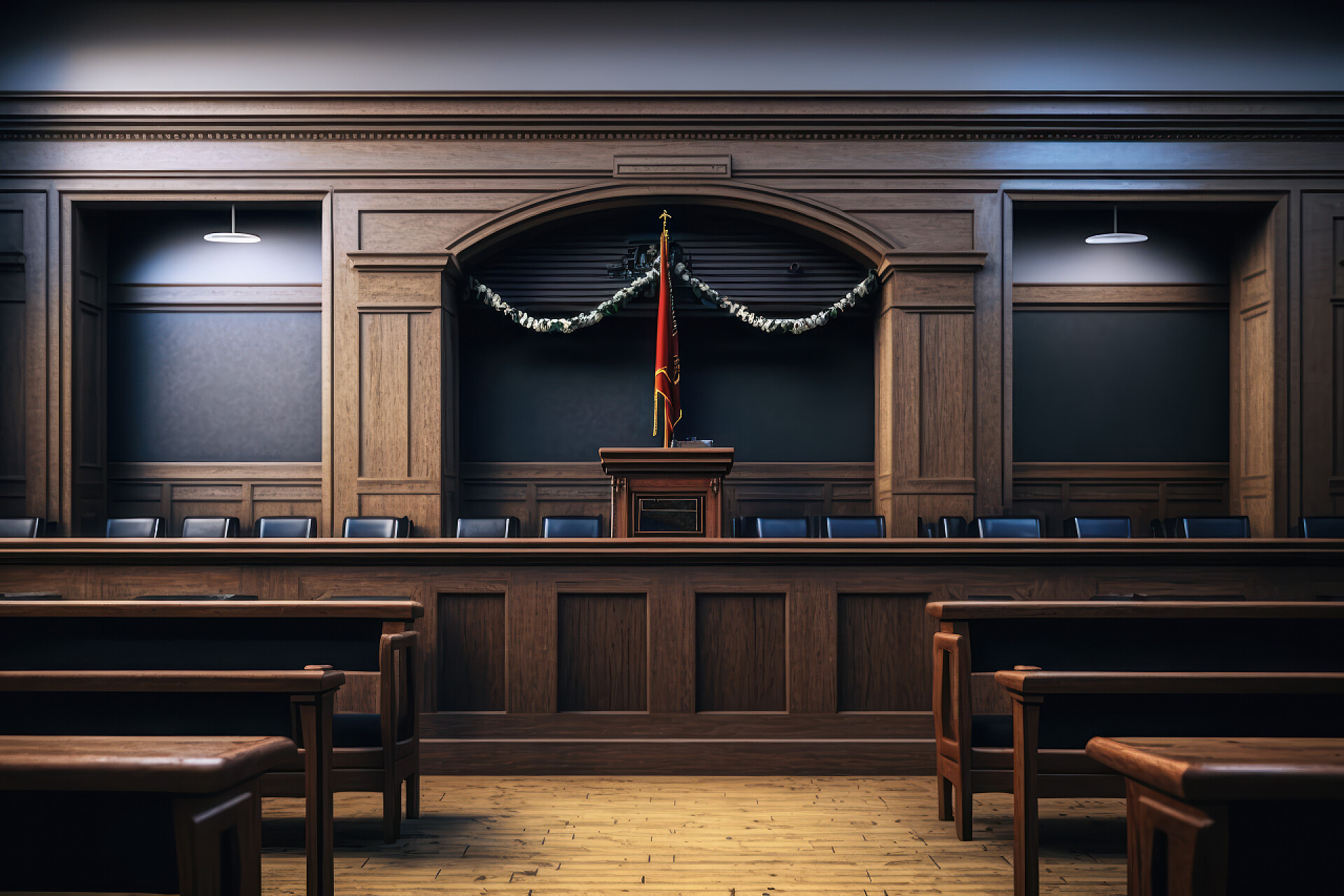 一个空旷审判室开始审判打官司法律审判