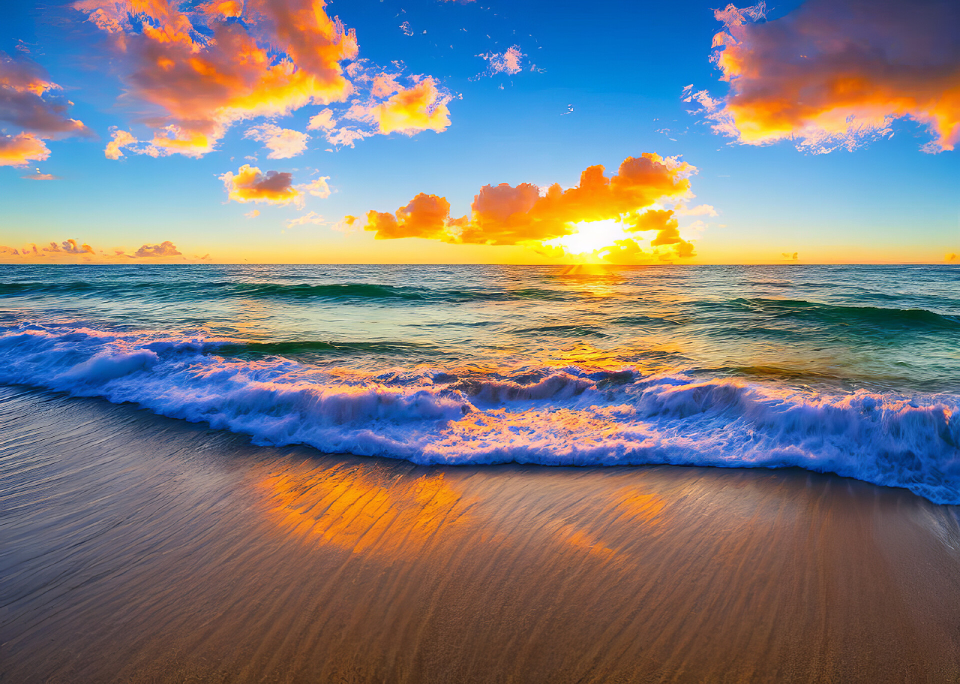 自然风光风景美丽的落日笼罩着大海夕阳