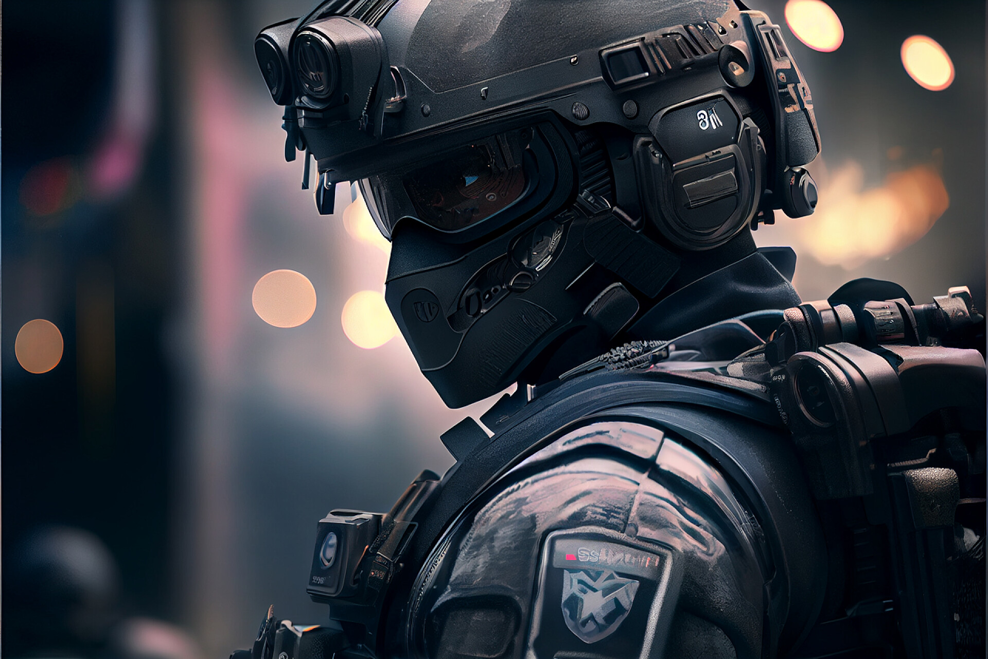 模糊背景上的聪明帅气的特种兵