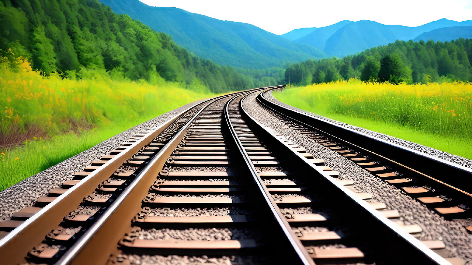 自然风光山区的铁路线铁轨