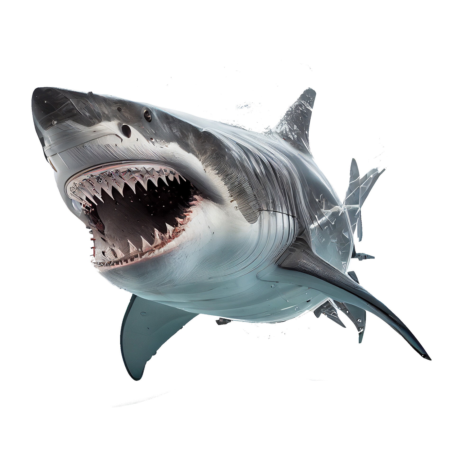 动物白色背景下的巨齿鲨3维立体AI作画特效