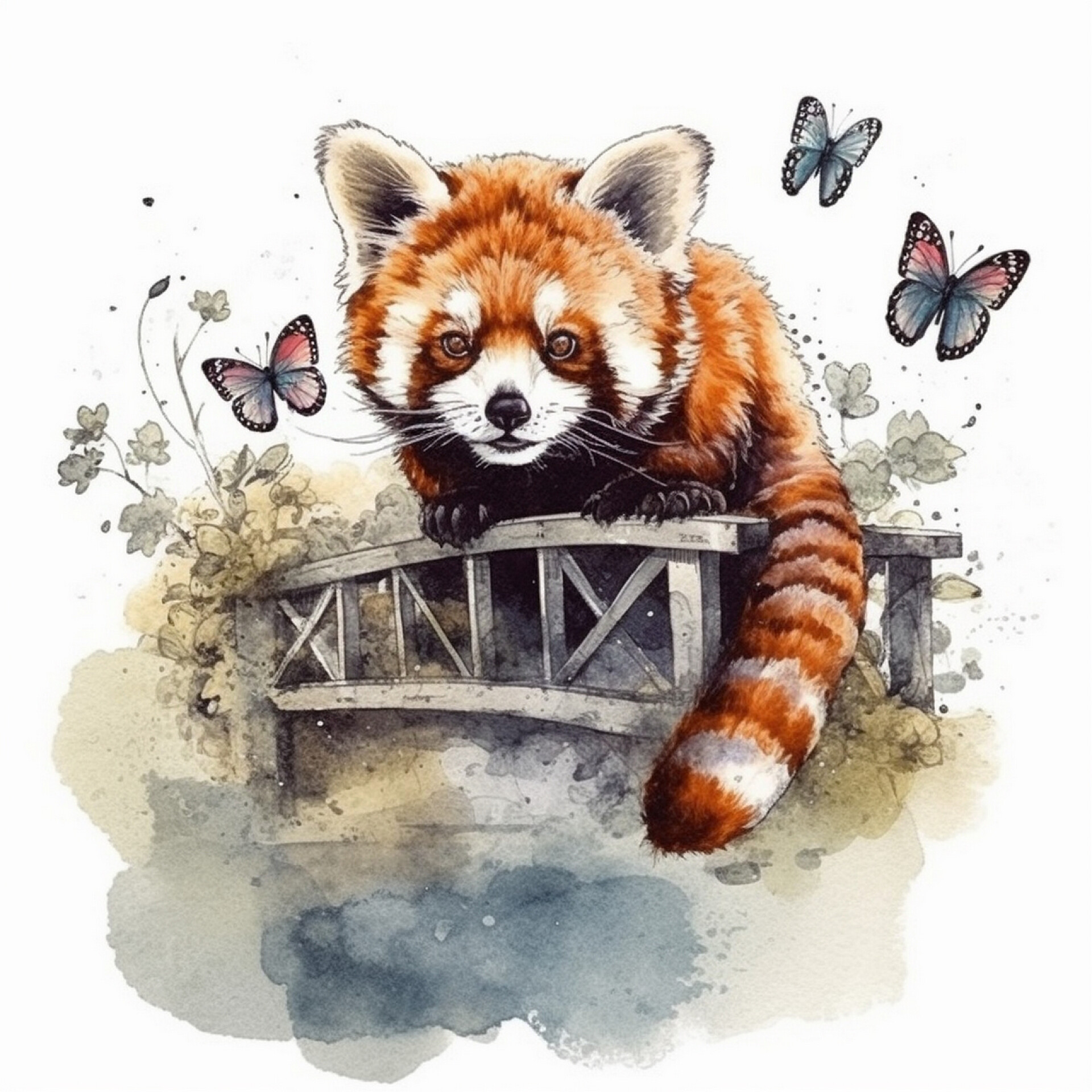 美术工艺红熊猫的水彩画