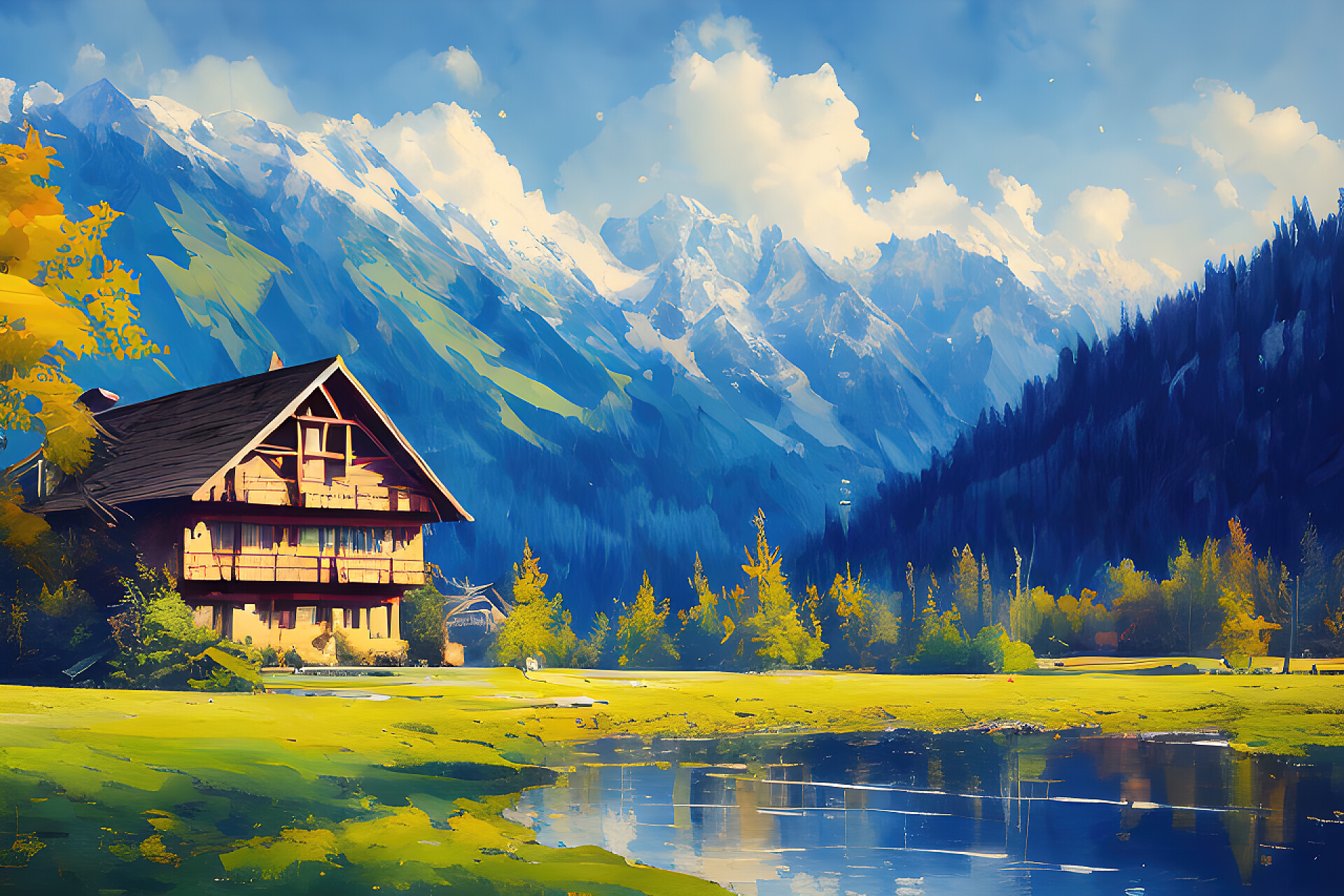 美术工艺山上的小房子写生画家美术生艺术品