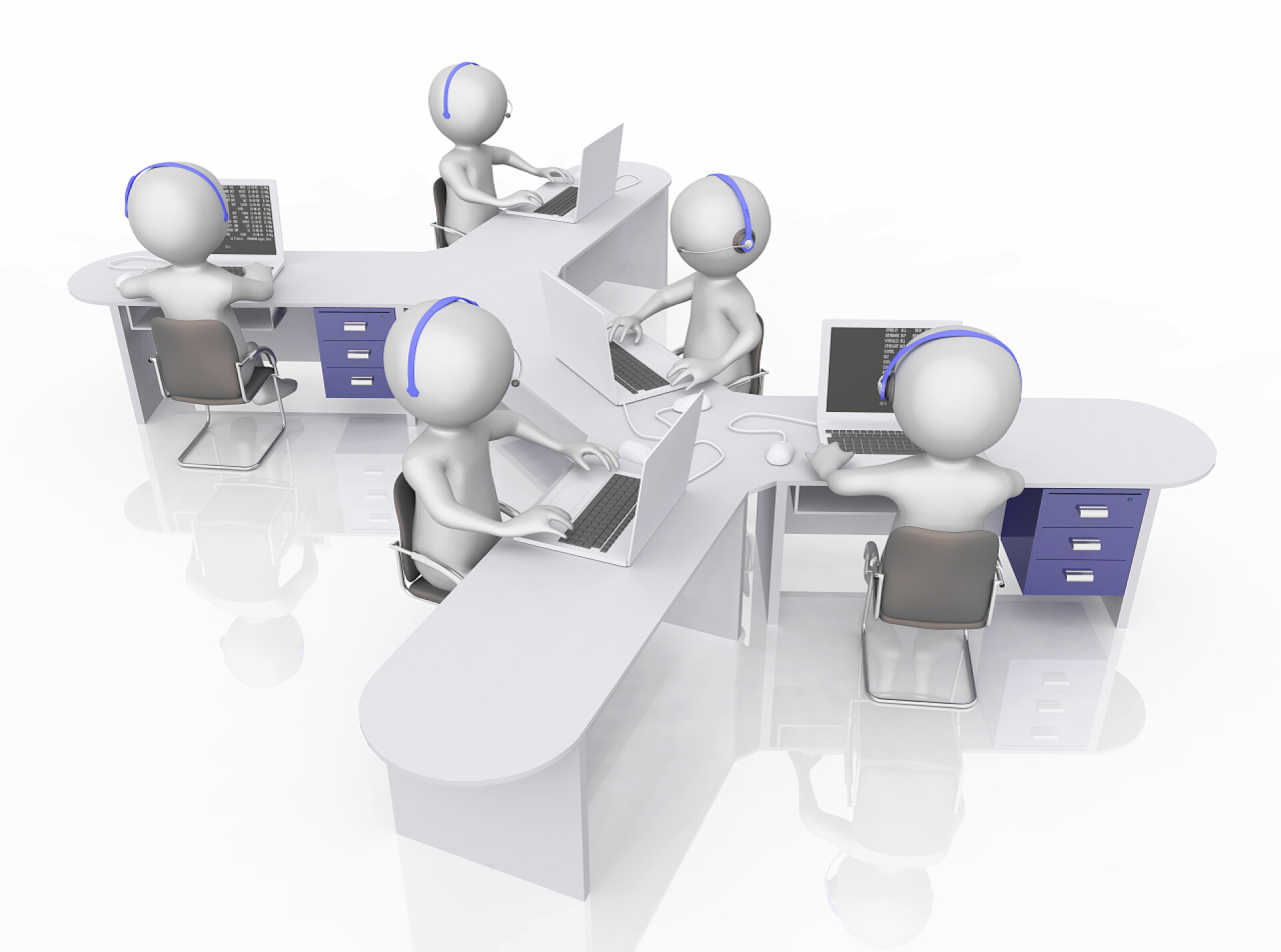 白色背景上带3D图形的呼叫中心 电销团队  销售