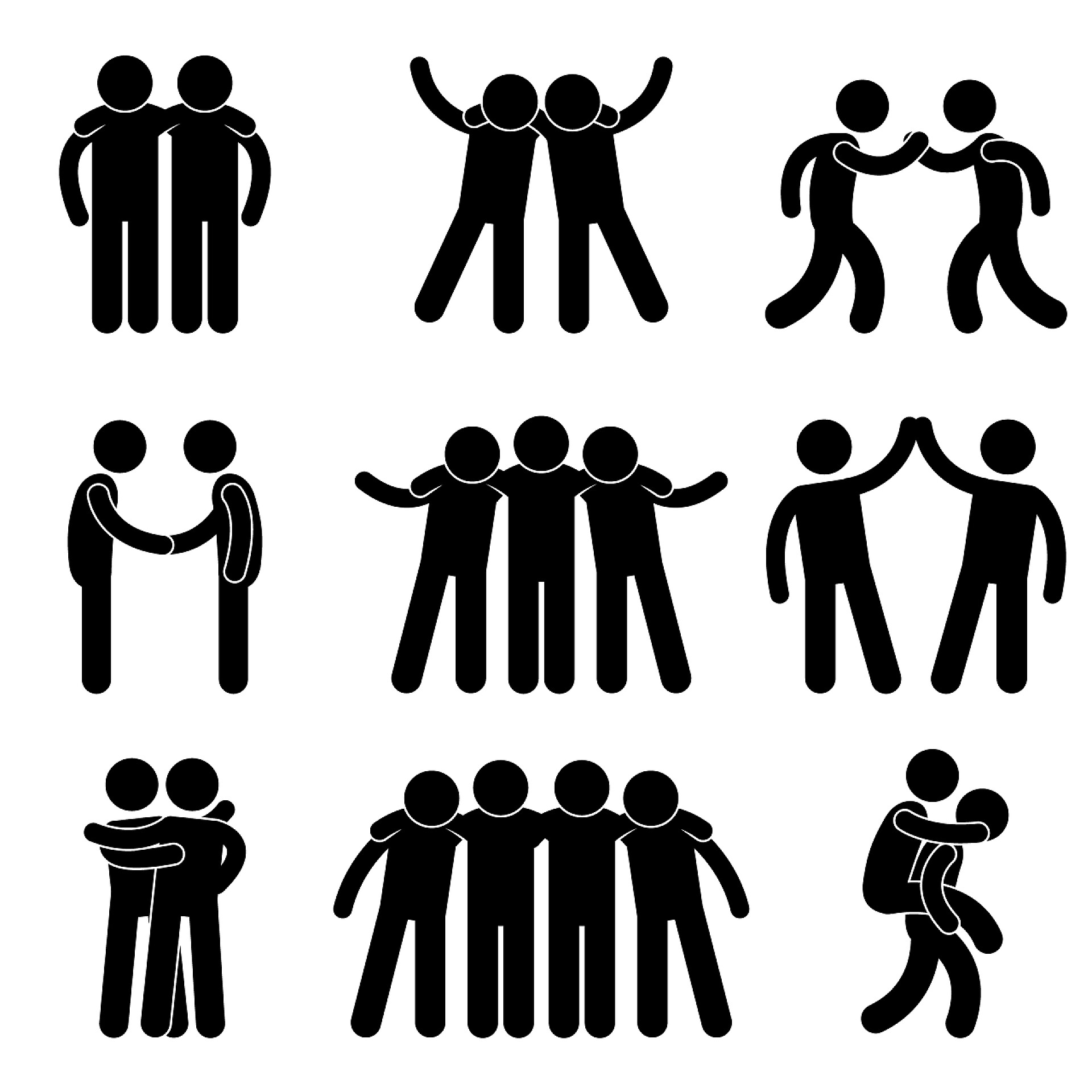 白色背景上的黑色人物一套的象形图 团队协作