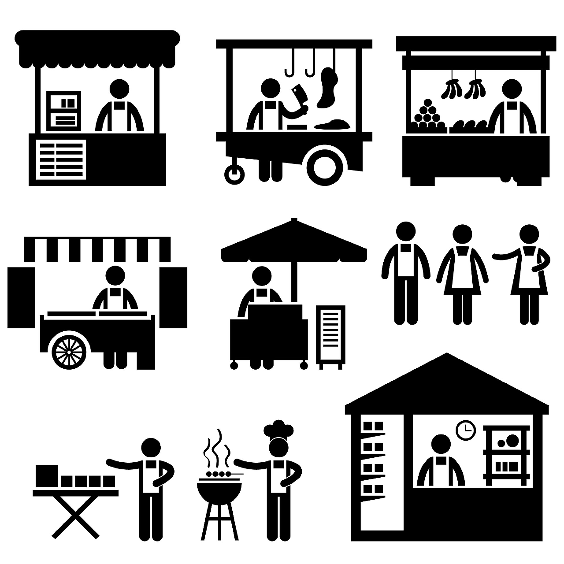 摊档一套的象形图代表市场