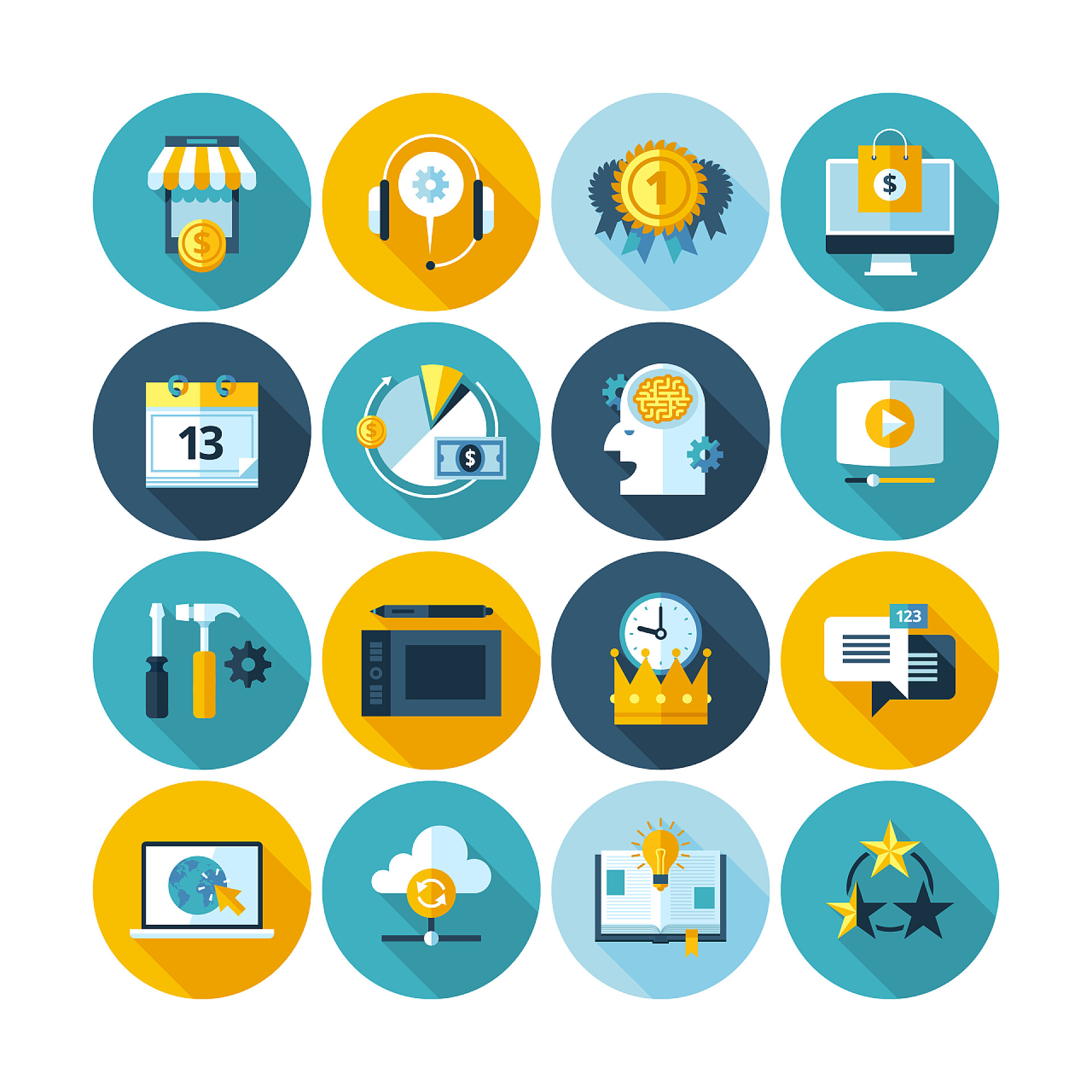 白色背景上商业现代平面圆图标矢量