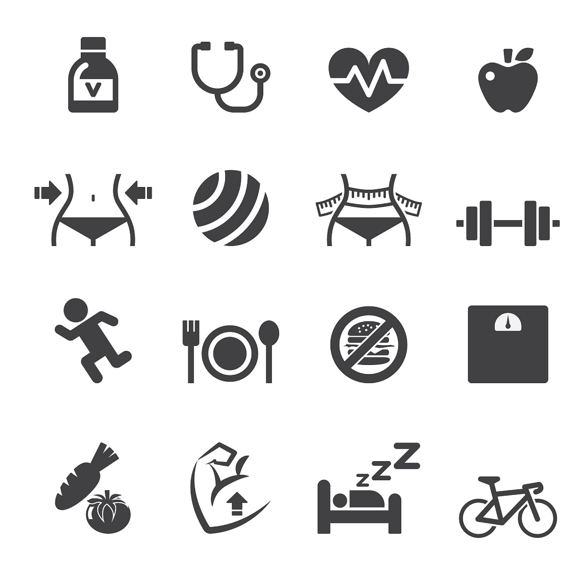 一组健康生活方式图标 健身运动