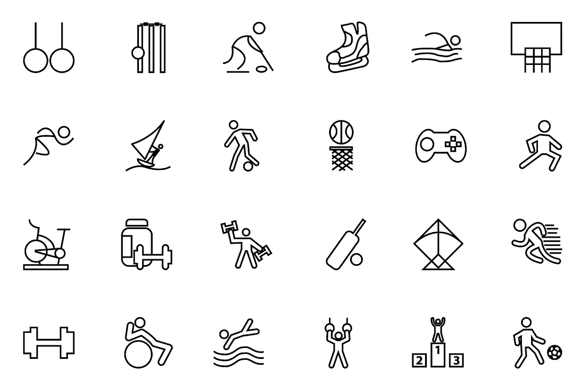 体育运动一组白色背景上的运动矢量线图标 运动员比赛