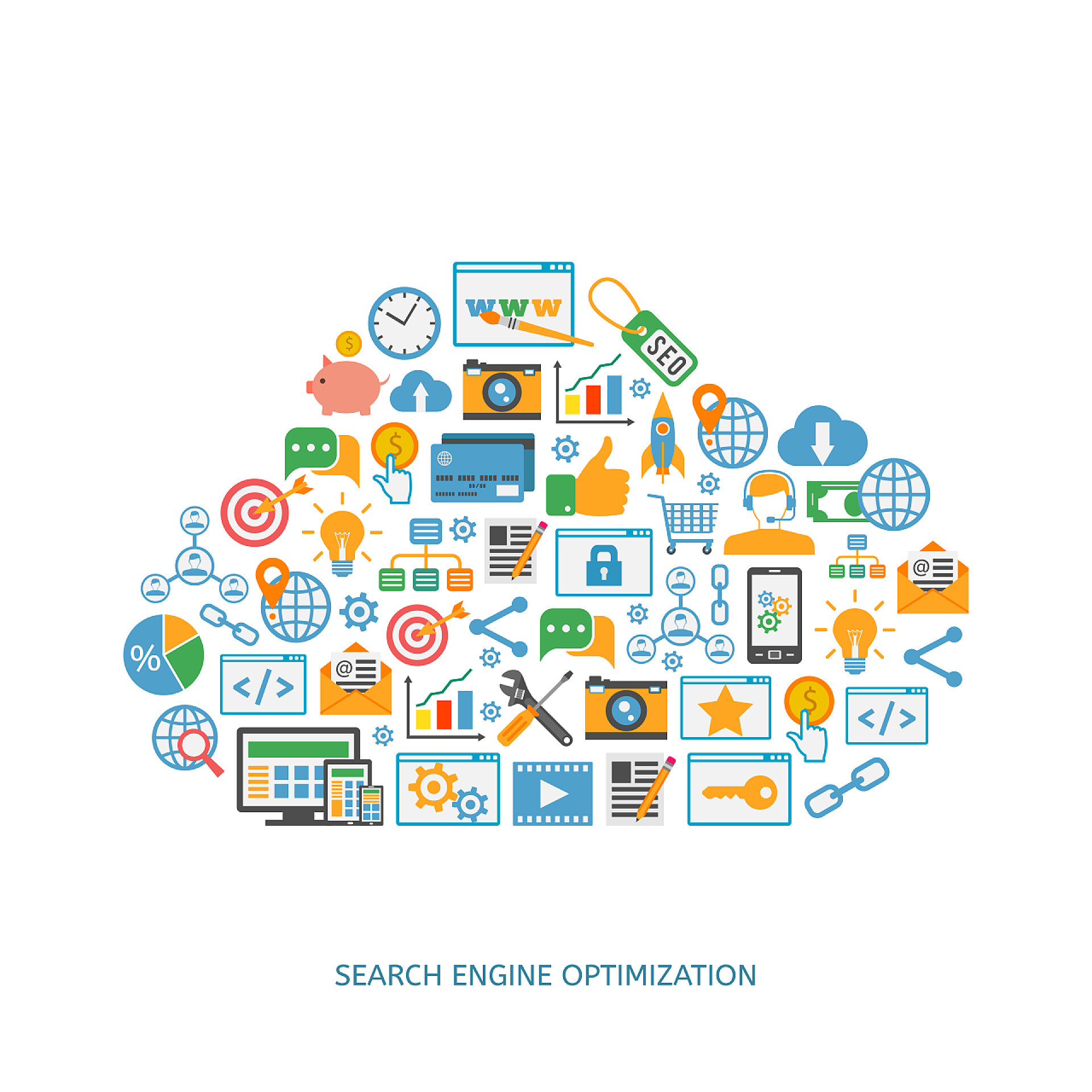 互联网白色背景上的网站搜索引擎图标