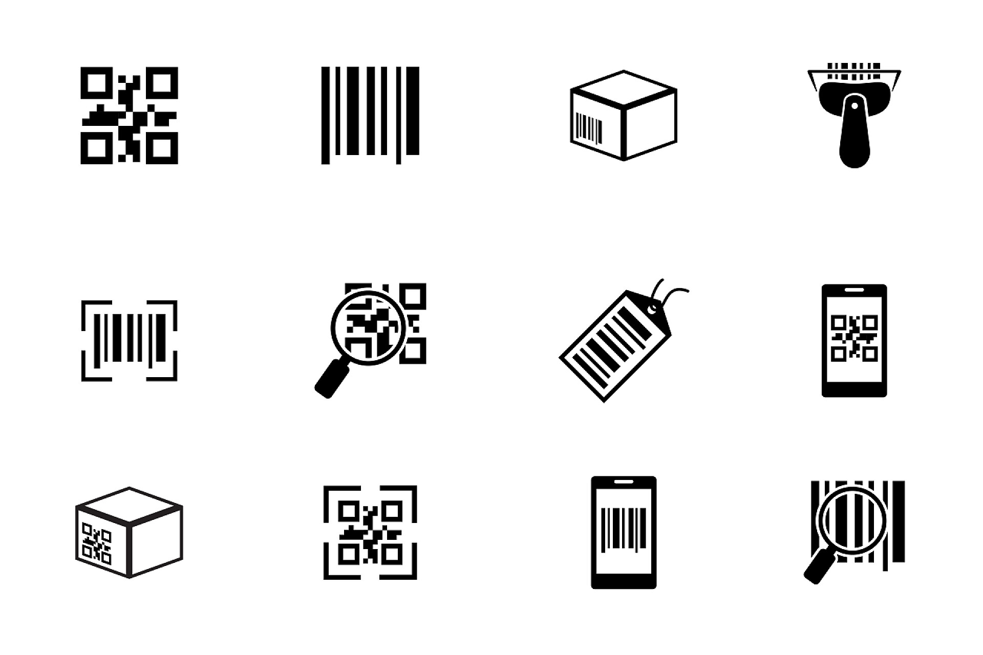 白色背景上商务条码的图标集矢量图