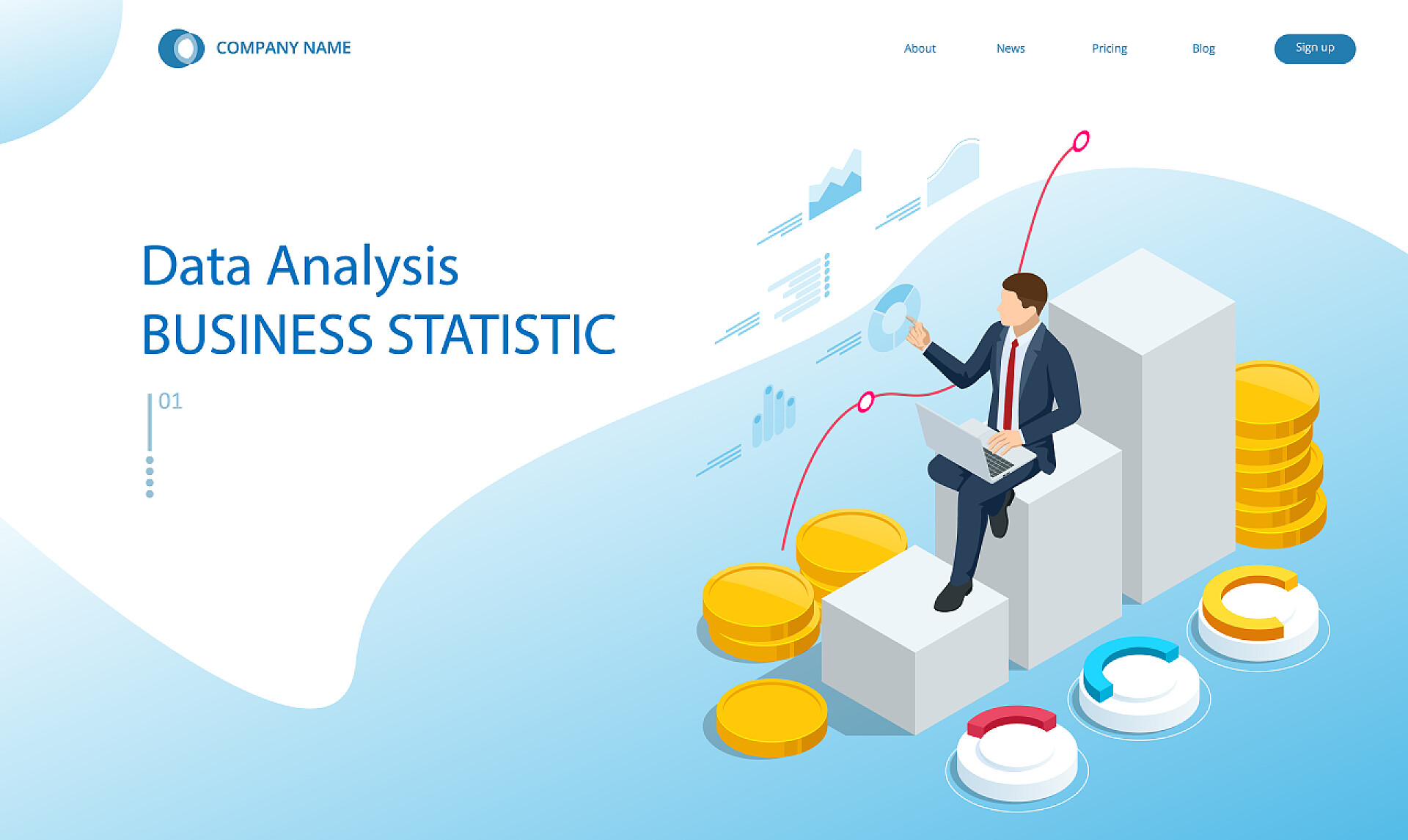蓝白背景商务商人分析金融市场走势
