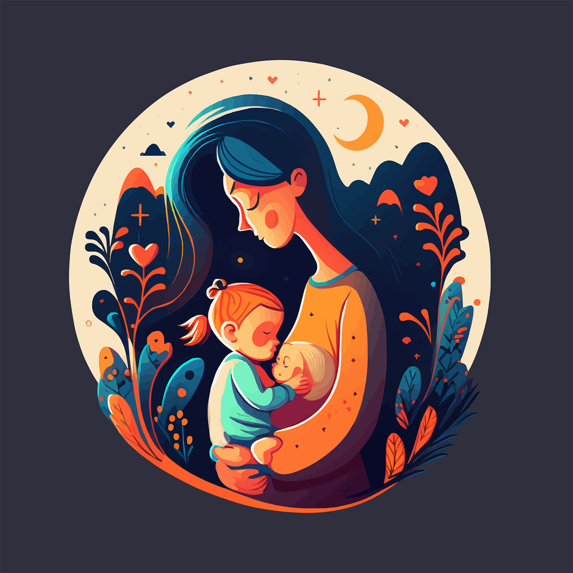 妈妈抱着宝宝在花朵的背景