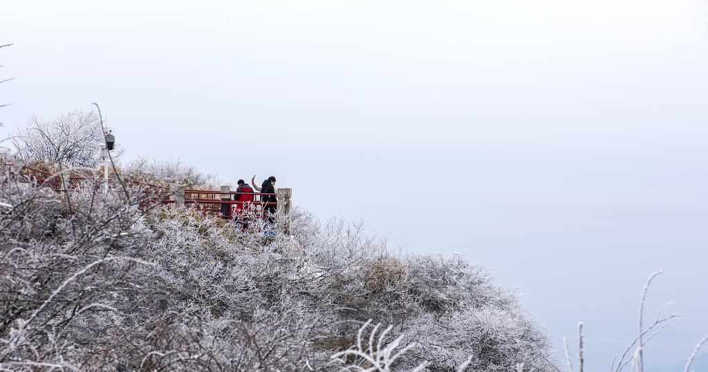 峨眉山金顶赏雪的游客