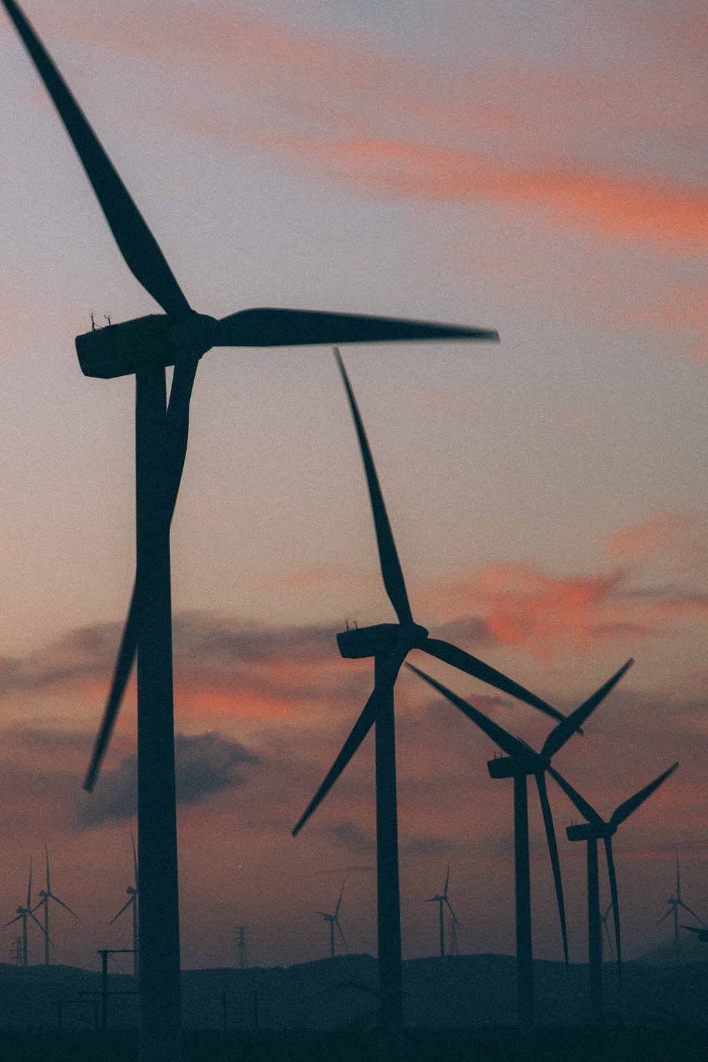 福州平潭海边日落的风车