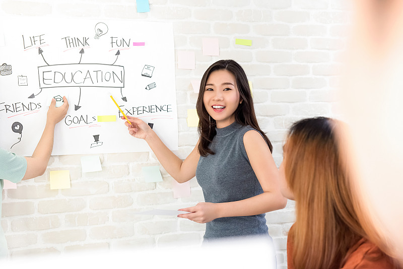 海外女大学生在课堂上做演讲