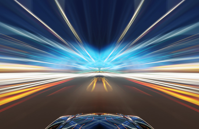 汽车在道路上的运动模糊背景。