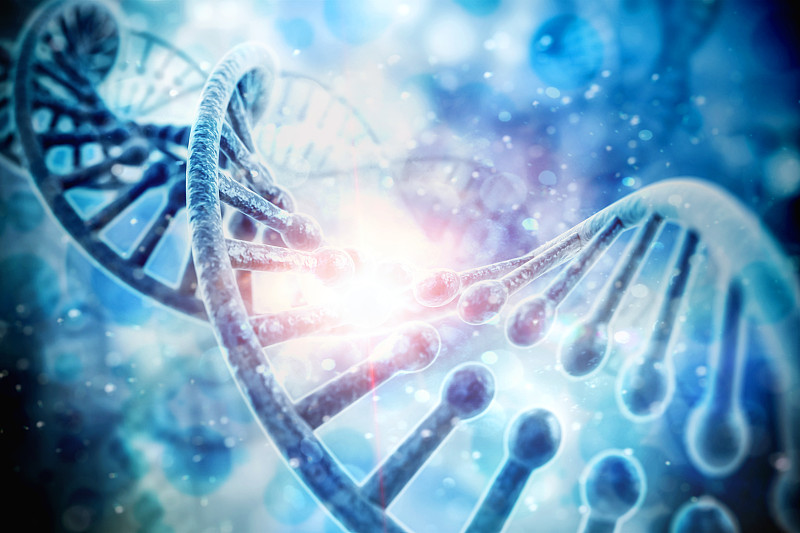 DNA结构的三维渲染，抽象的背景