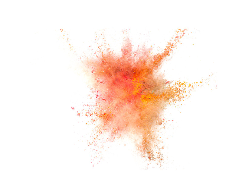 彩色粉末在白色背景上爆炸