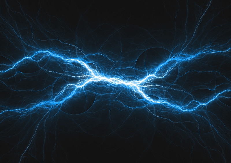 蓝色闪电，抽象等离子体背景