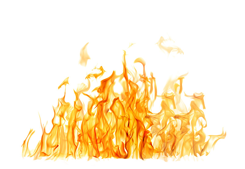 黑色和明亮的橙色火在白色的背景