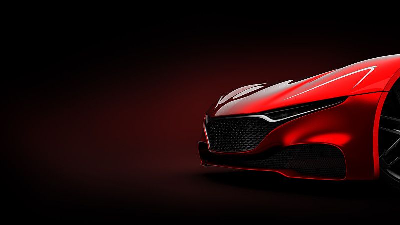 黑色背景上的红色跑车剪影