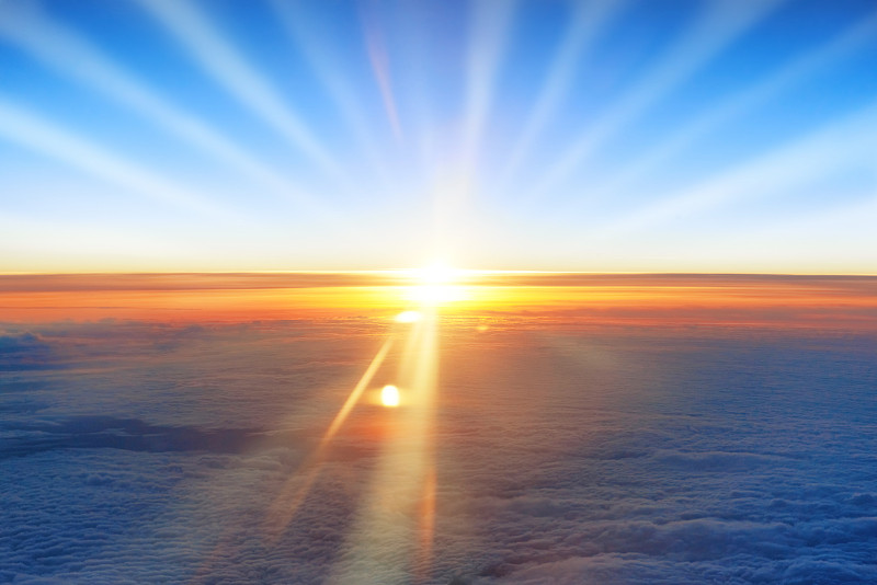 太阳，日落，蓝天，云海