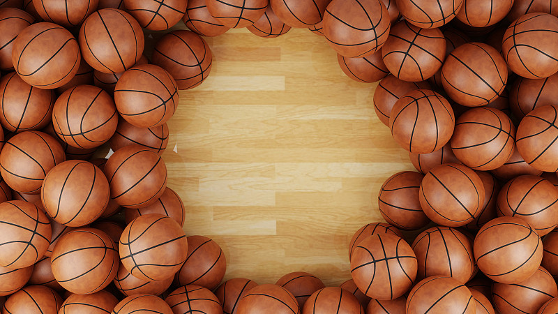 3D渲染营销模板篮球在球场的背景