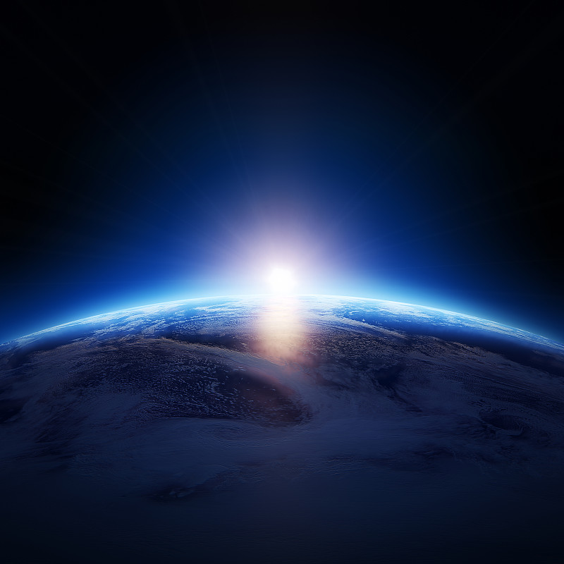 地球在云雾中日出，没有星星