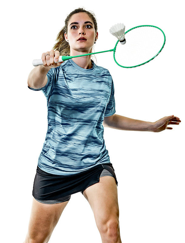 年轻的少女女子羽毛球运动员孤立