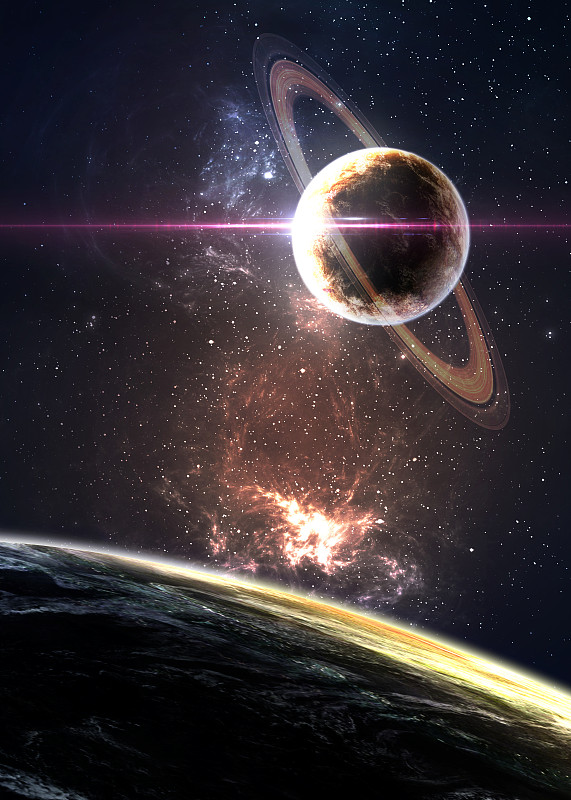 太空中星云上方的行星