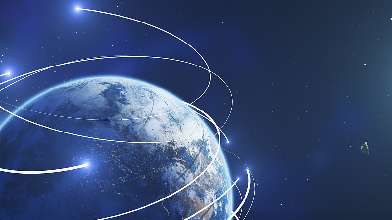 来自太空的近距离行星地球与能量白色条纹