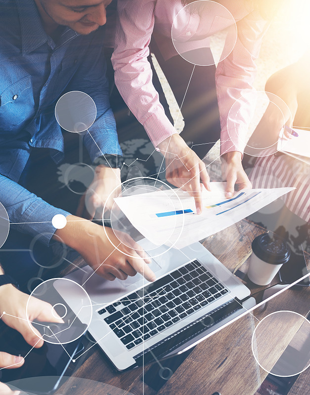 全球策略连接数据虚拟图标创新图形界面。启动