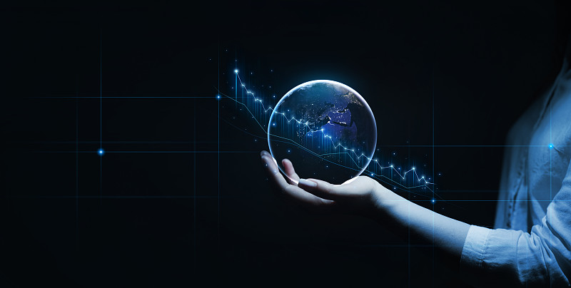 加密货币和全球股票的增长。成功的发展。