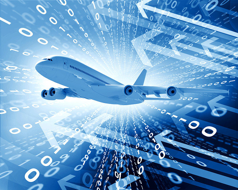 飞机与背景的数字和箭头