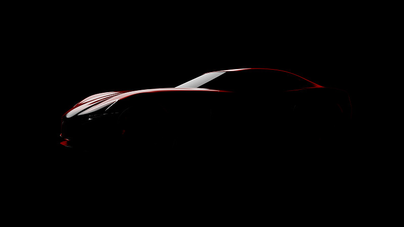 黑色背景上的红色跑车剪影