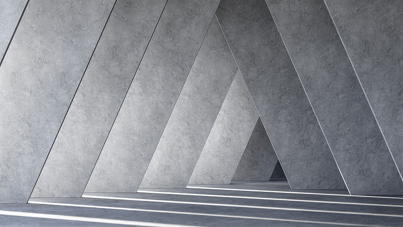 现代室内空间倾斜墙体3d渲染