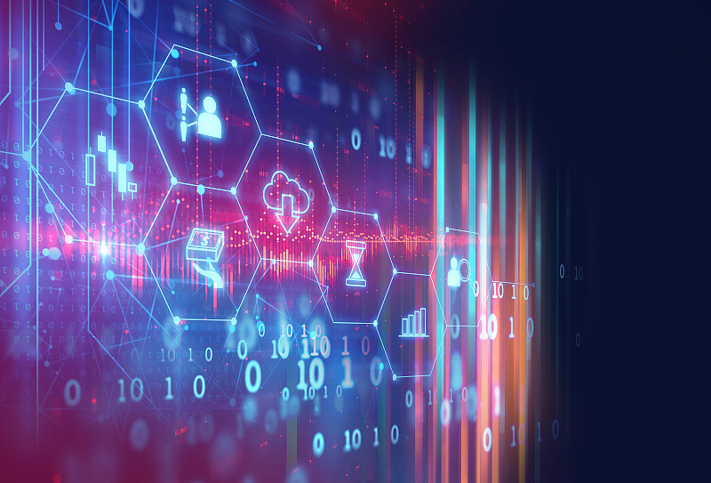 抽象金融科技背景下的金融科技图标。